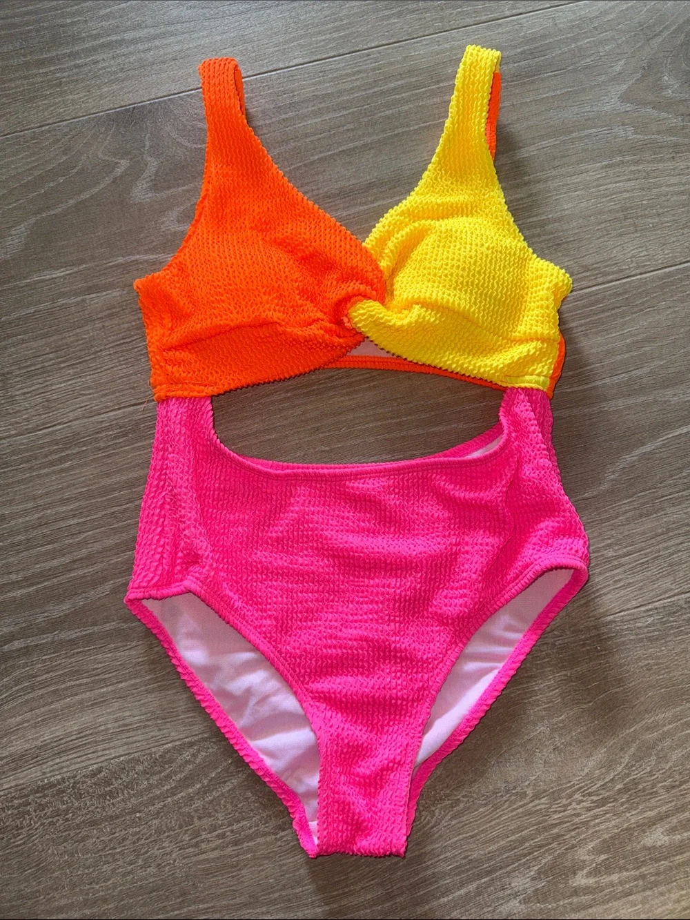 Kids Colorblock One-Piece Swimsuit - Neon Pink, Yellow & Orange